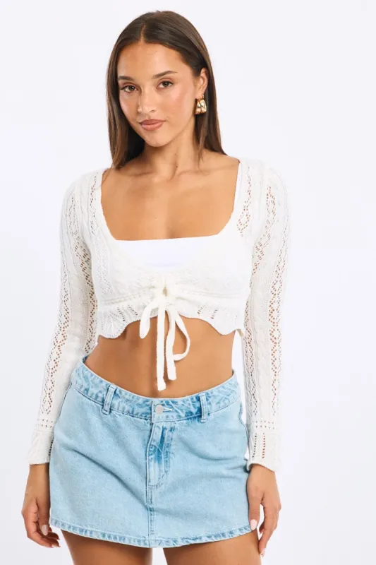 White Crochet Top Long Sleeve sold by Ally Fashion
