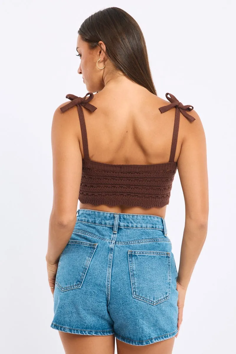 Brown Crop Knit Top sold by Ally Fashion product image thumbnail 4