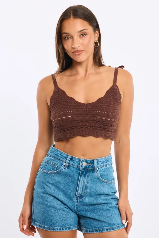 Brown Crop Knit Top sold by Ally Fashion