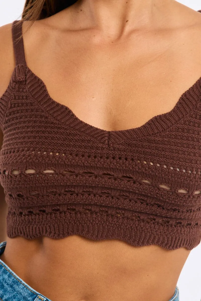 Brown Crop Knit Top sold by Ally Fashion product image thumbnail 5