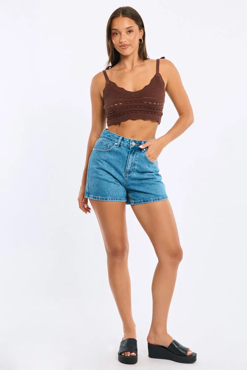 Brown Crop Knit Top sold by Ally Fashion product image thumbnail 2