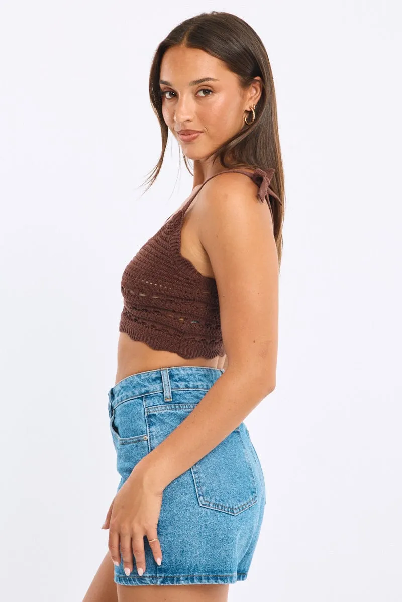 Brown Crop Knit Top sold by Ally Fashion product image thumbnail 3
