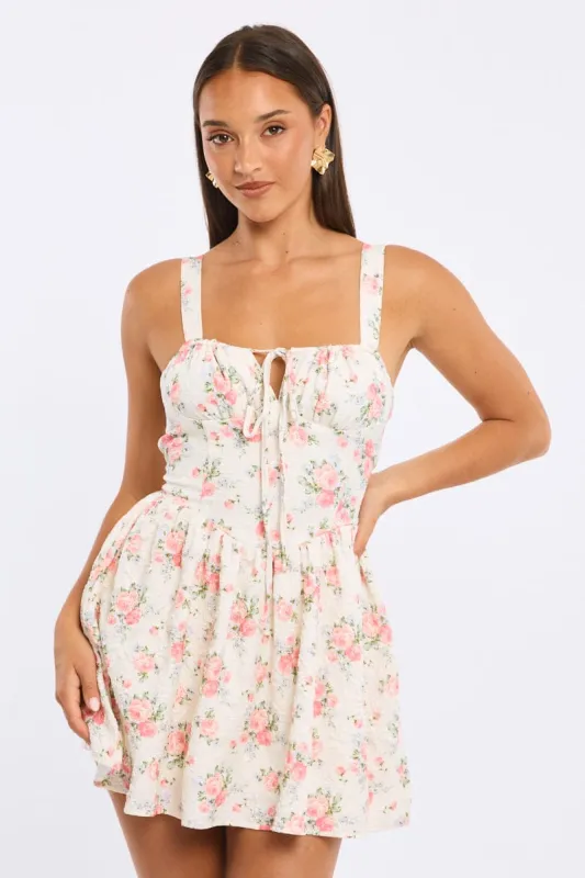 White Ditsy Fit And Flare Dress Mini sold by Ally Fashion