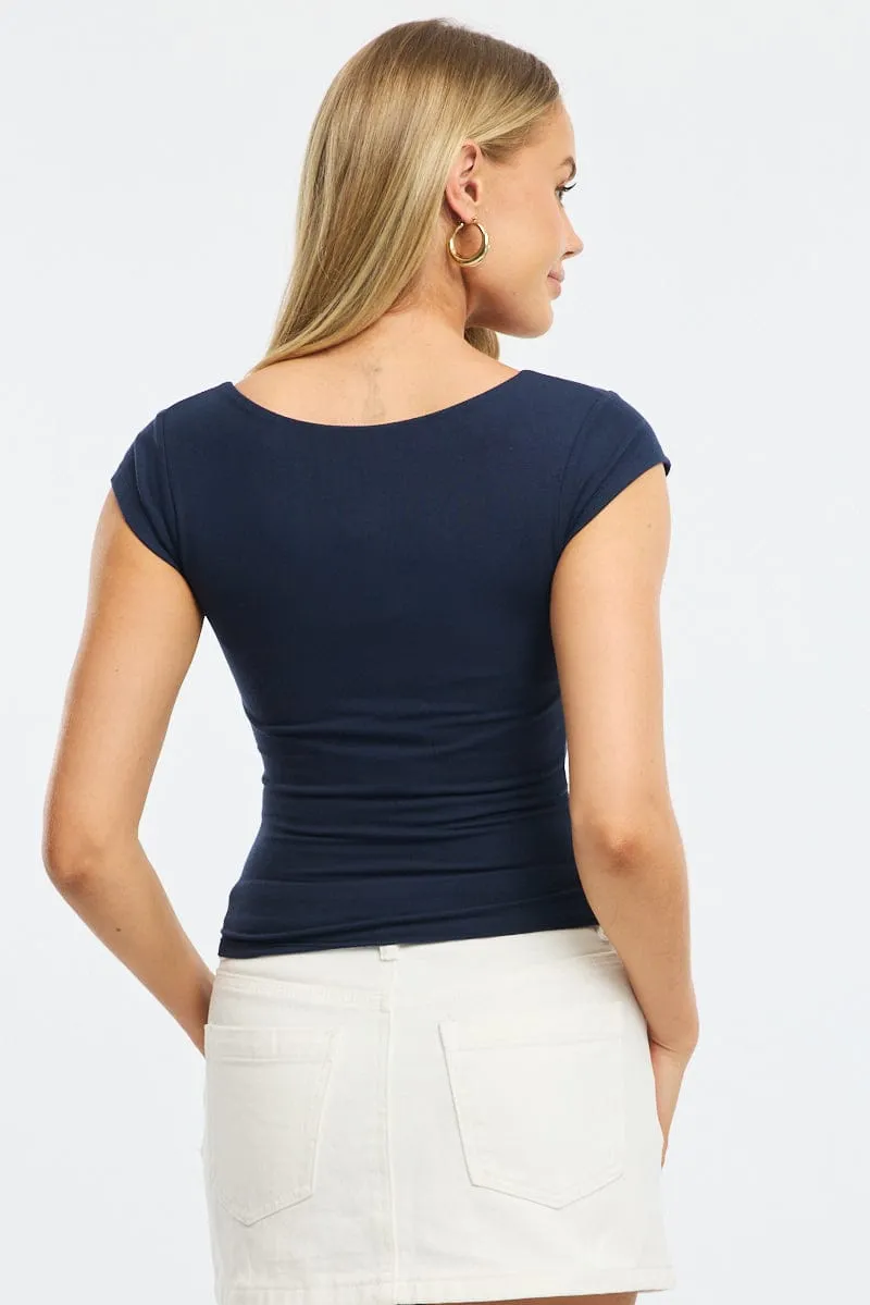 Blue Square Neck T-shirt Cap Sleeve sold by Ally Fashion product image thumbnail 4