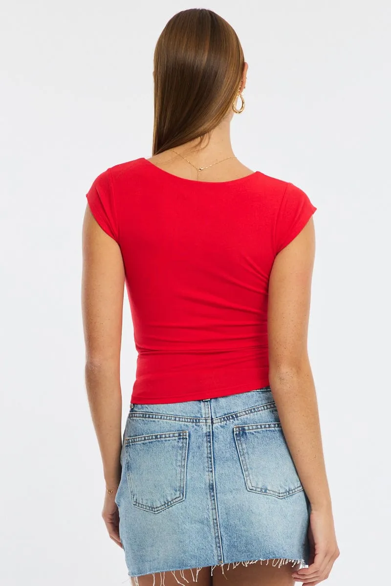 Red Square Neck T-shirt Cap Sleeve sold by Ally Fashion product image thumbnail 4