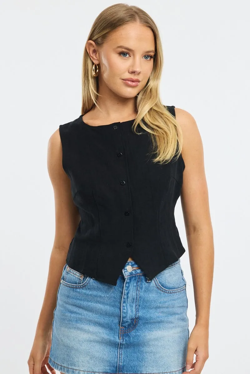 Black Waistcoat Crew Neck sold by Ally Fashion