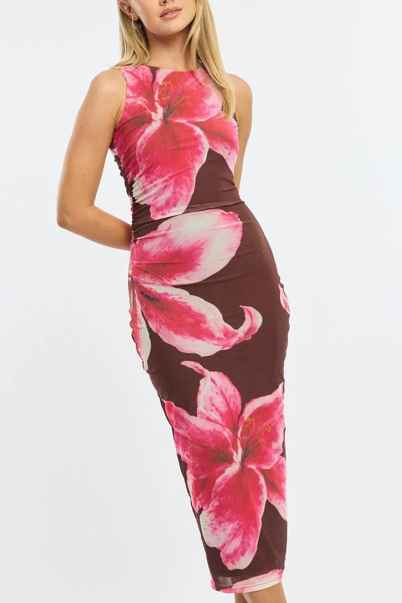 Brown Floral Bodycon Dress Sleeveless Mesh sold by Ally Fashion product image thumbnail 5