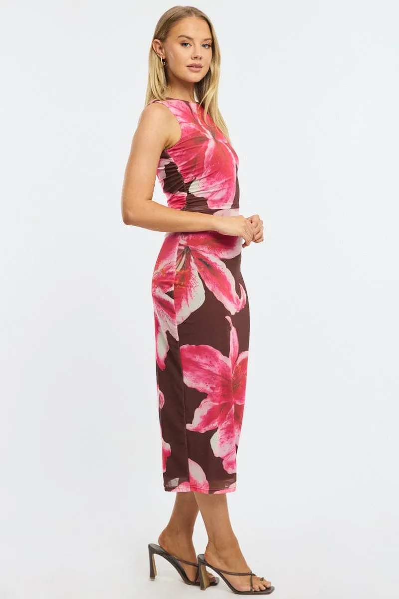 Brown Floral Bodycon Dress Sleeveless Mesh sold by Ally Fashion product image thumbnail 3
