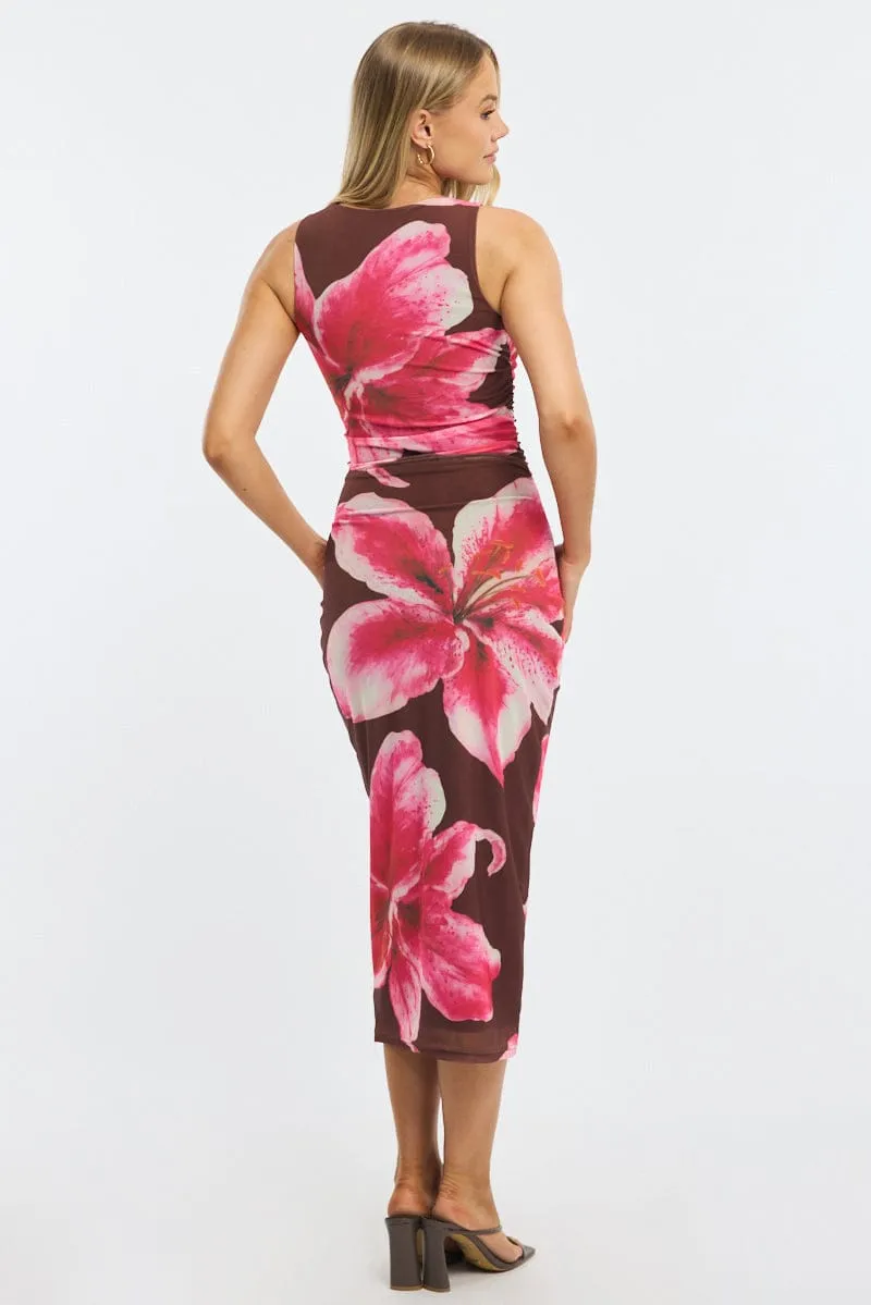 Brown Floral Bodycon Dress Sleeveless Mesh sold by Ally Fashion product image thumbnail 4