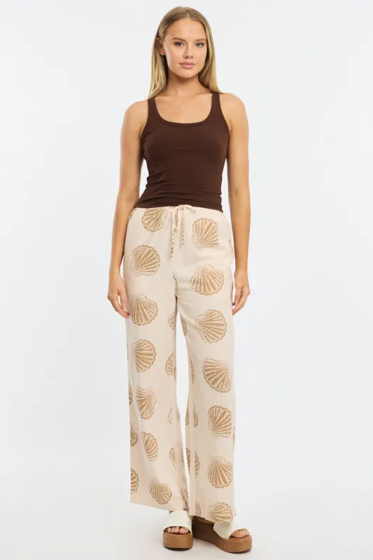 Beige Abstract Wide Leg Pants High Rise sold by Ally Fashion
