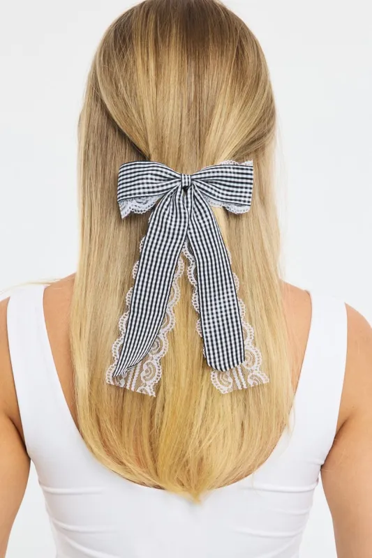 Black Check Print Hair Bow sold by Ally Fashion