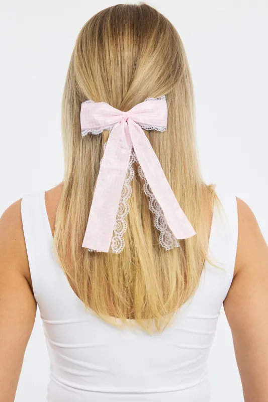 Pink Check Print Hair Bow sold by Ally Fashion