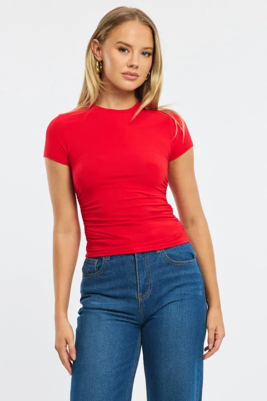 Red T-shirt Short Sleeve Crew Neck Modal sold by Ally Fashion