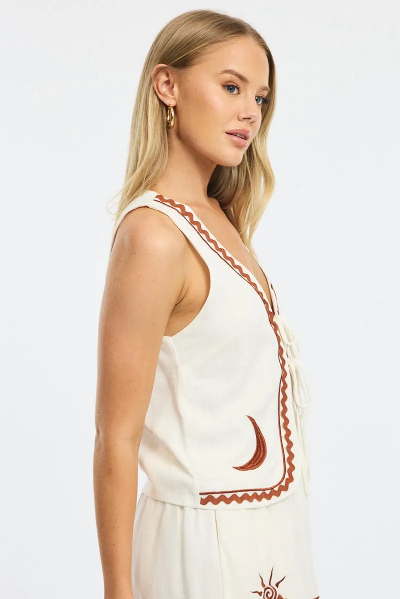 White Tie Up Vest Linen sold by Ally Fashion product image thumbnail 3