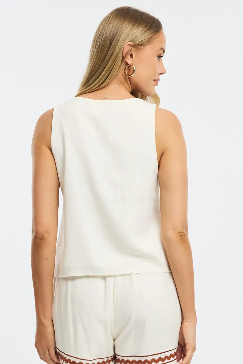 White Tie Up Vest Linen sold by Ally Fashion product image thumbnail 4