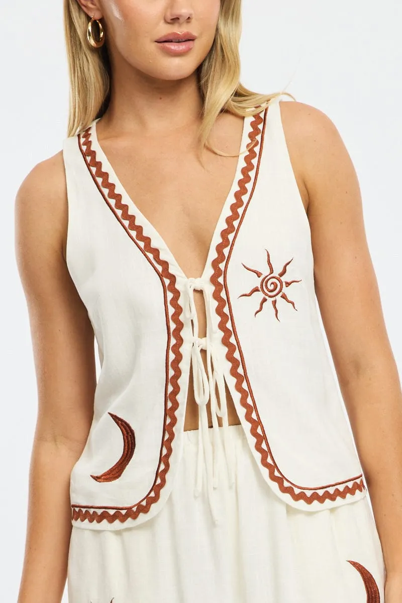White Tie Up Vest Linen sold by Ally Fashion product image thumbnail 5