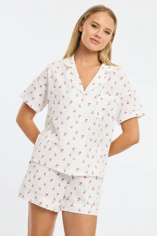 White Ditsy Pyjamas Set Short Sleeve sold by Ally Fashion