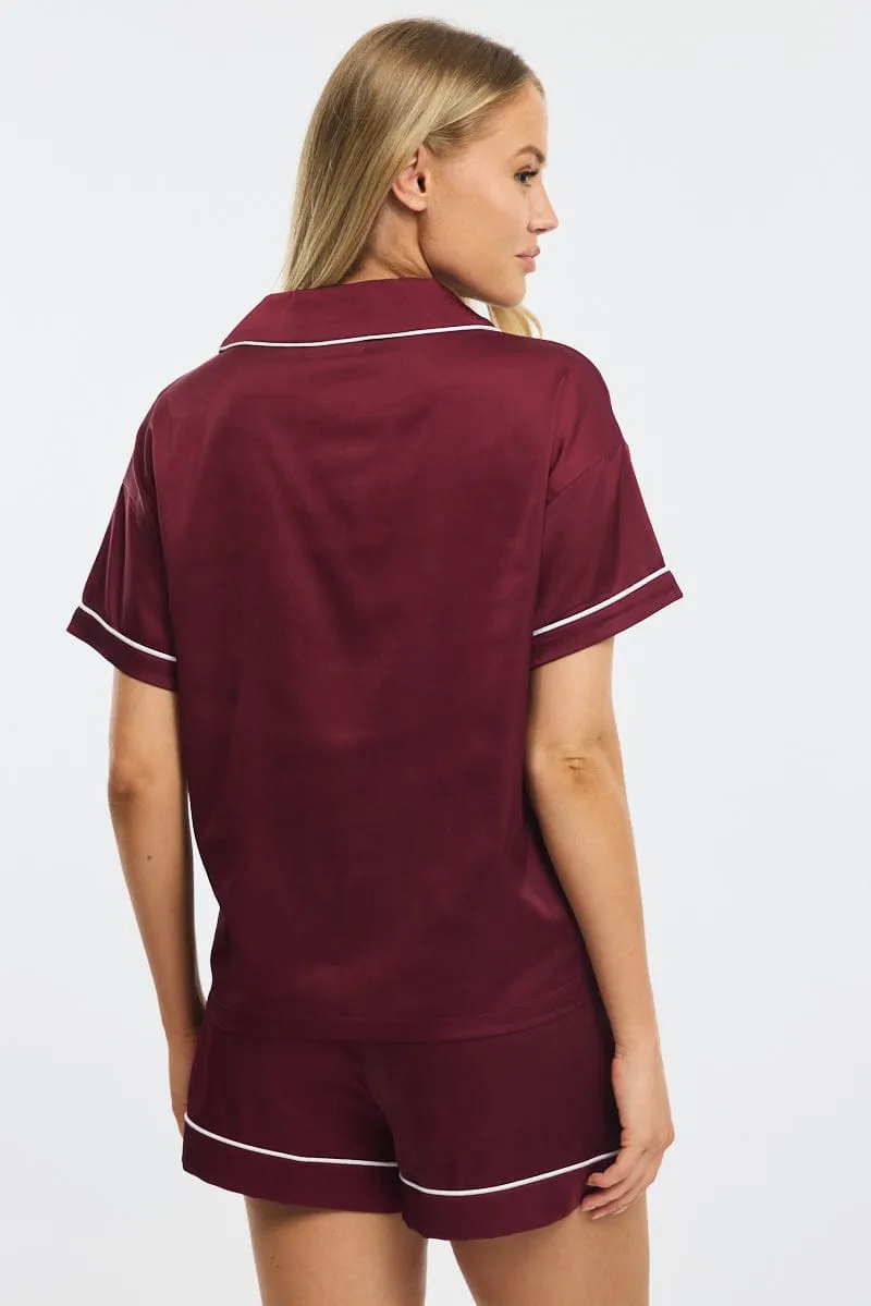 Red Satin Pyjamas Set Short Sleeve sold by Ally Fashion product image thumbnail 4
