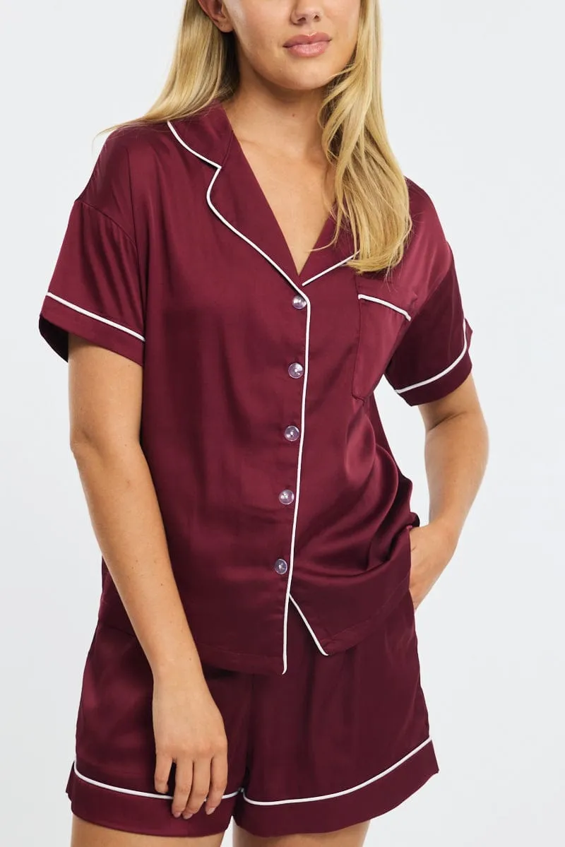 Red Satin Pyjamas Set Short Sleeve sold by Ally Fashion product image thumbnail 5