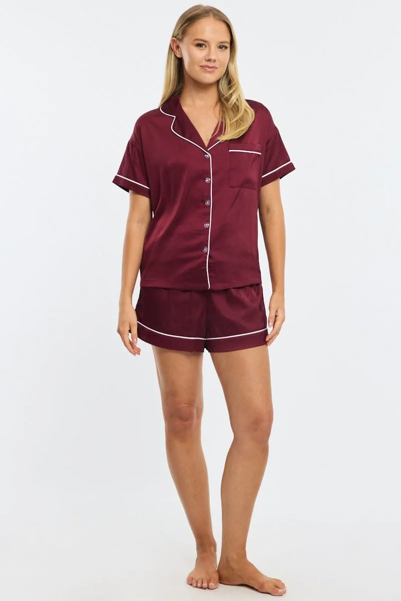 Red Satin Pyjamas Set Short Sleeve sold by Ally Fashion product image thumbnail 2