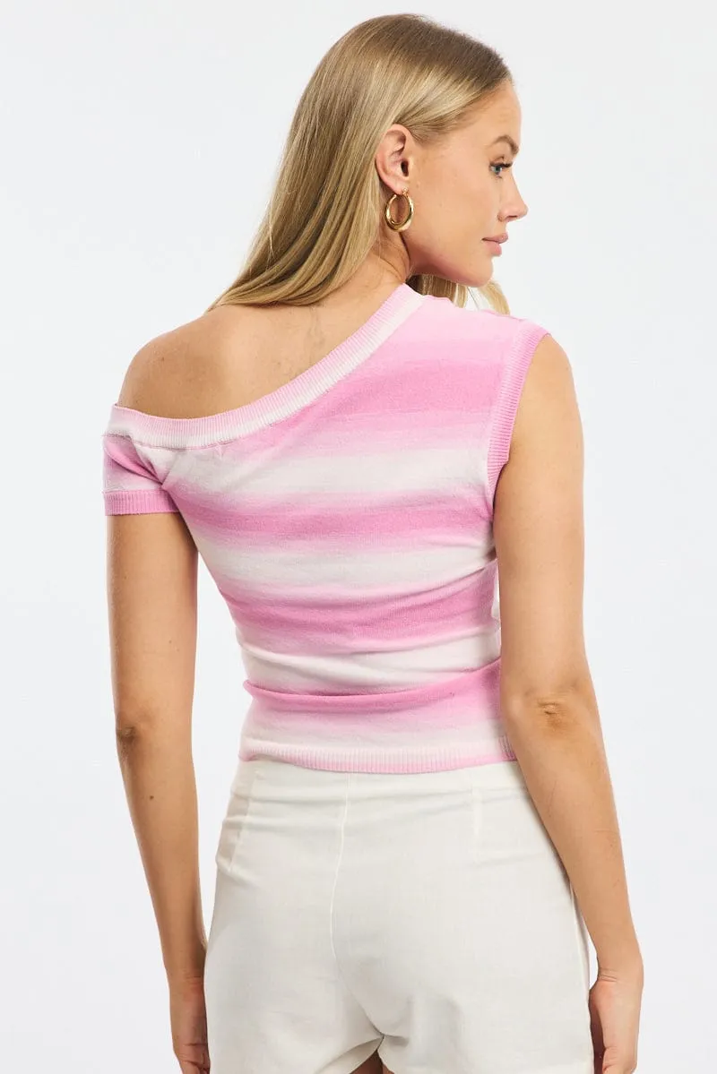 Pink Stripe Knit Top Off Shoulder sold by Ally Fashion product image thumbnail 4