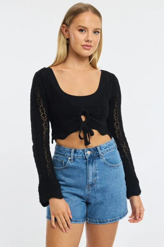 Black Crochet Top Long Sleeve sold by Ally Fashion