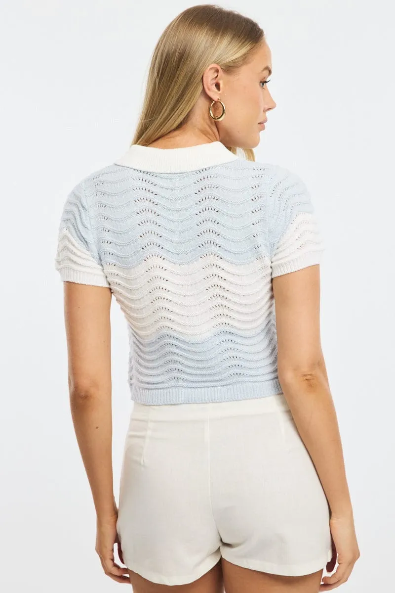 Blue Stripe Knit Cardigan Short Sleeve sold by Ally Fashion product image thumbnail 4
