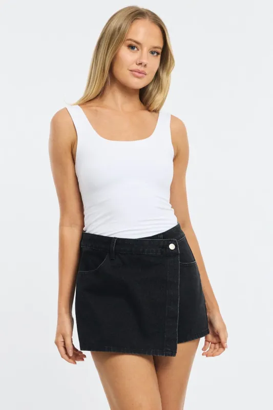 Denim Wrap Mini Skort High Rise Relaxed Fit sold by Ally Fashion