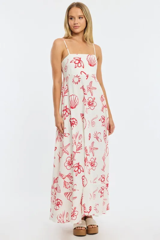 Red Abstract Maxi Dress Strappy sold by Ally Fashion