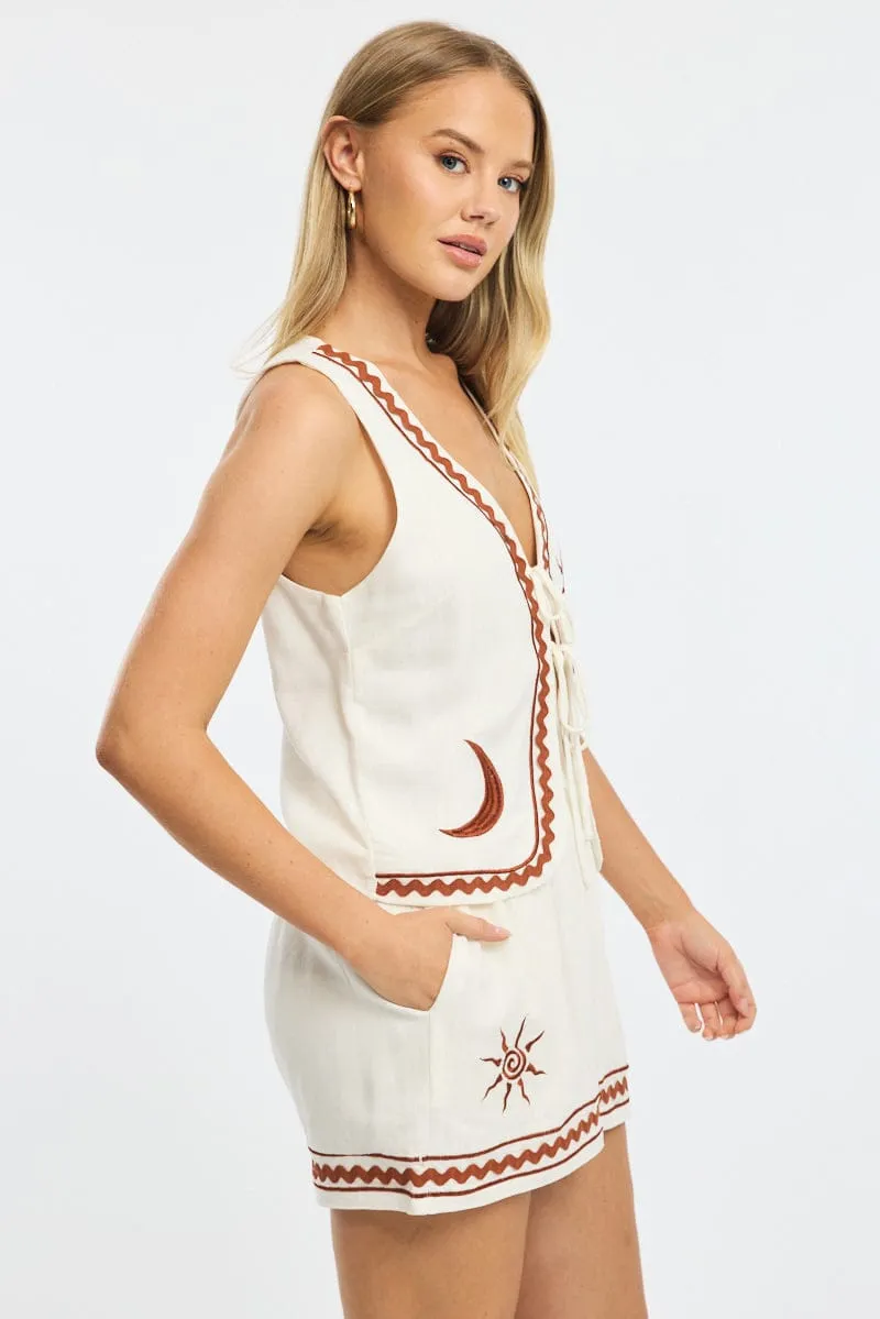 White Shorts Elasticated Waist Embroidery sold by Ally Fashion product image thumbnail 4