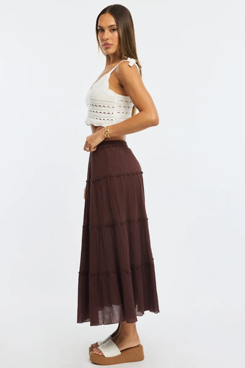 Brown Midi Skirt Tiered High Rise Lined sold by Ally Fashion product image thumbnail 4