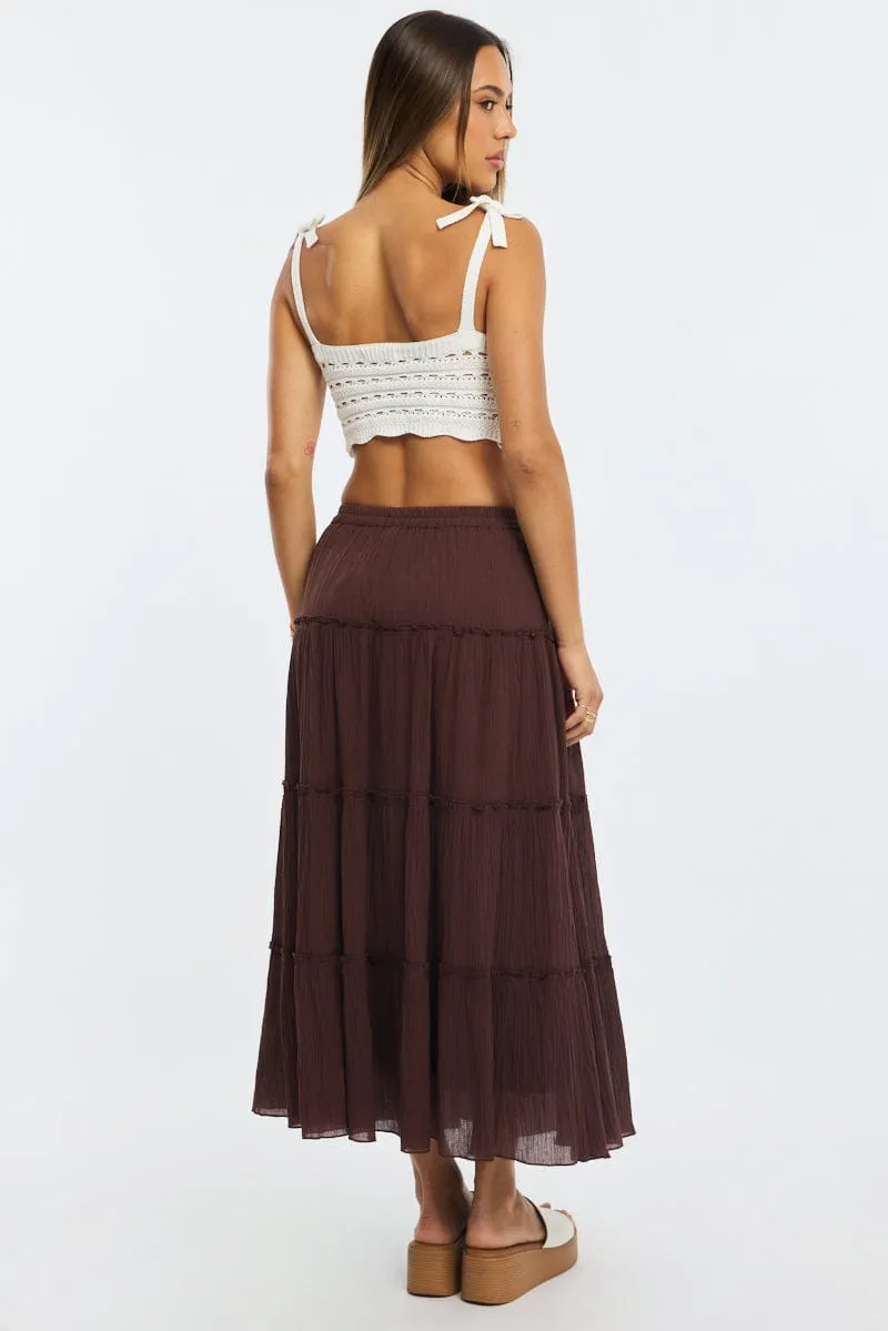 Brown Midi Skirt Tiered High Rise Lined sold by Ally Fashion product image thumbnail 5
