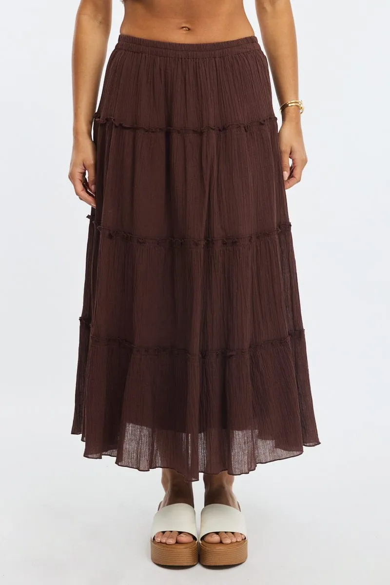 Brown Midi Skirt Tiered High Rise Lined sold by Ally Fashion product image thumbnail 2