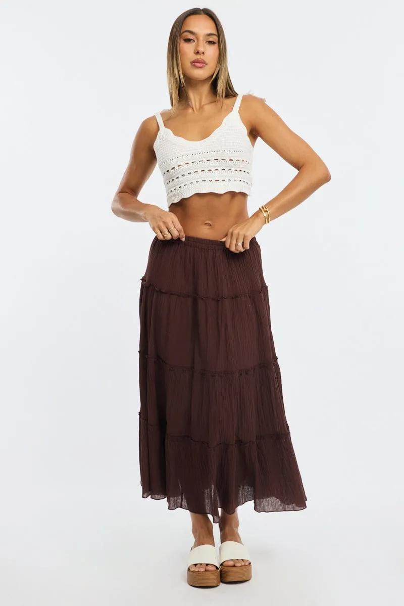 Brown Midi Skirt Tiered High Rise Lined sold by Ally Fashion product image thumbnail 3