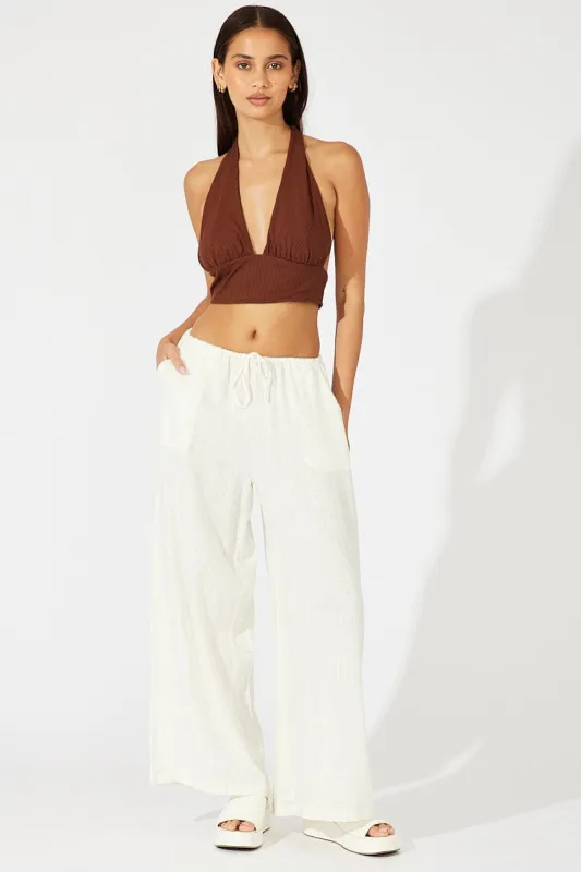 White Wide Leg Pants Low Rise Linen Blend sold by Ally Fashion