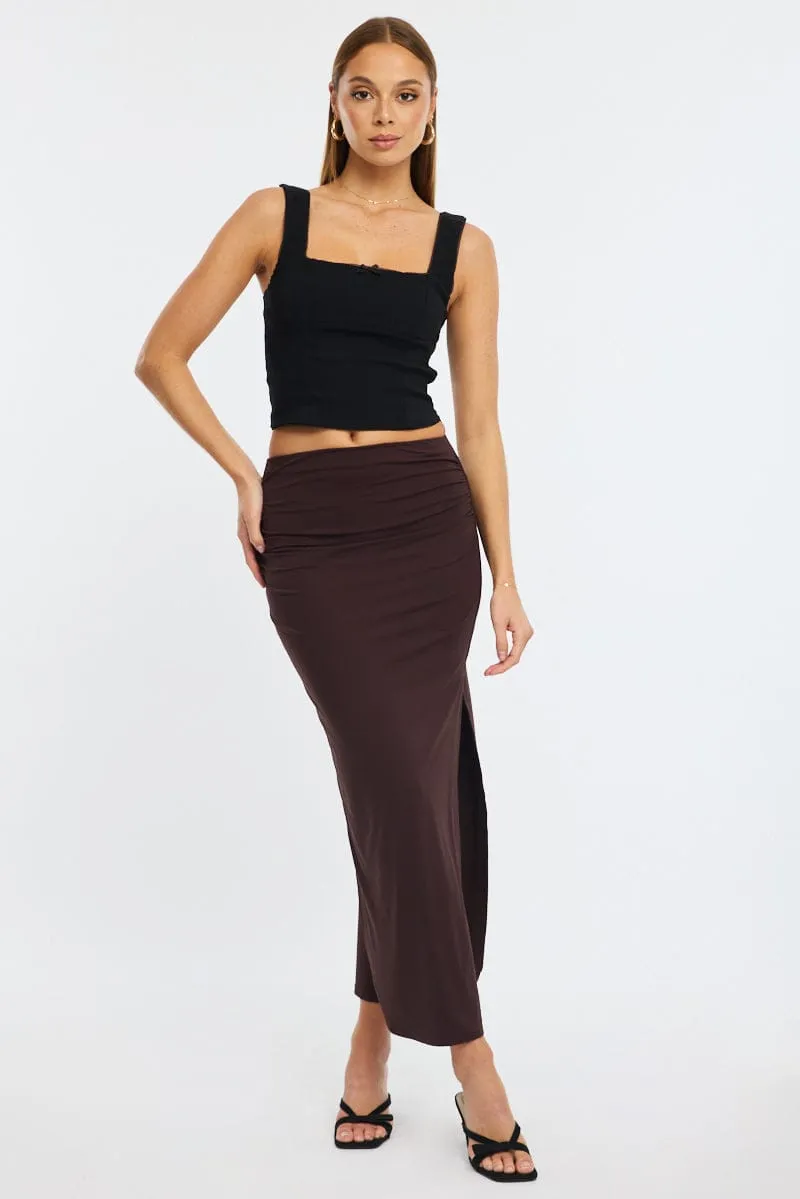 Brown Maxi Skirt Elasticated Waist Bodycon Supersoft sold by Ally Fashion