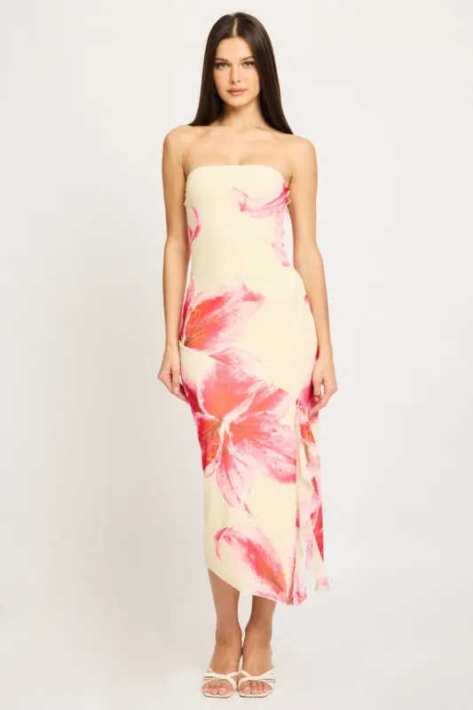 Yellow Floral Bodycon Dress Mesh Floral sold by Ally Fashion