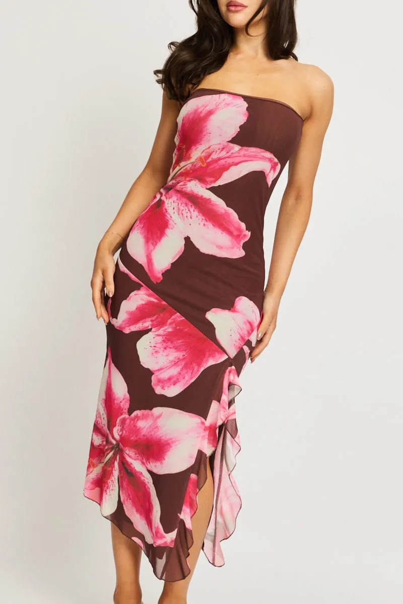 Brown Floral Bodycon Dress Mesh Floral sold by Ally Fashion product image thumbnail 5