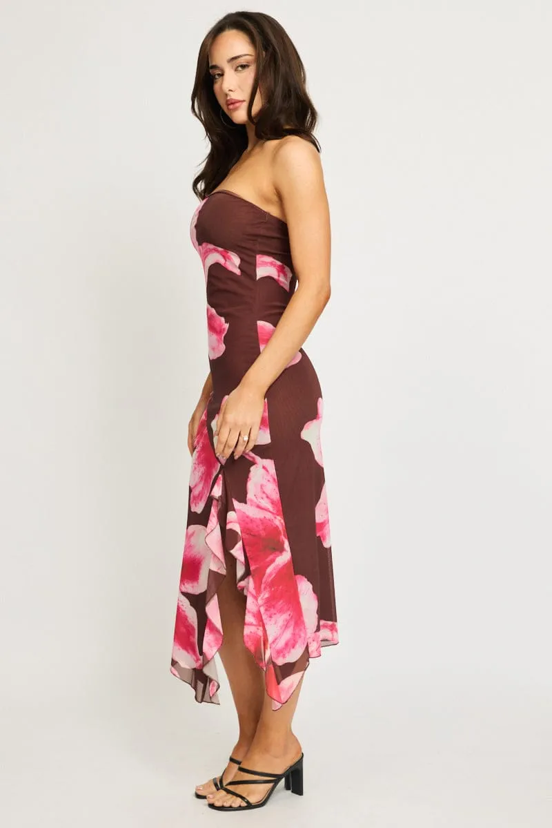 Brown Floral Bodycon Dress Mesh Floral sold by Ally Fashion product image thumbnail 3