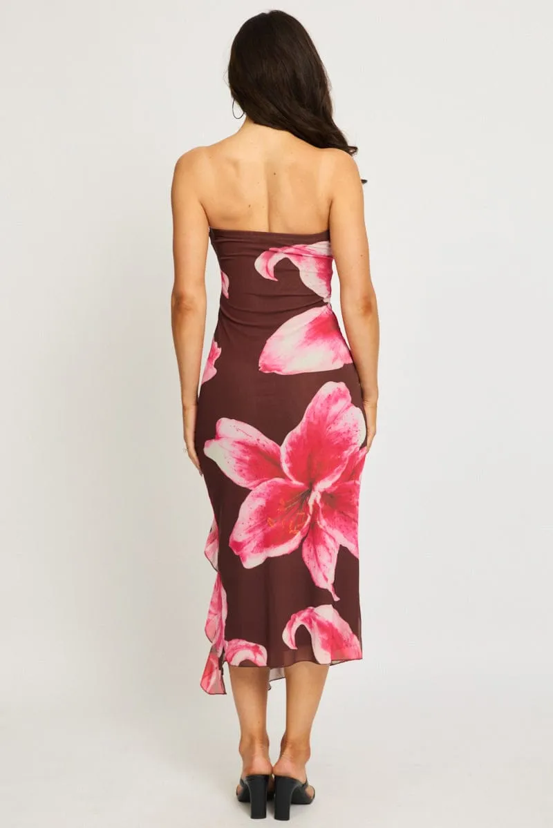 Brown Floral Bodycon Dress Mesh Floral sold by Ally Fashion product image thumbnail 4