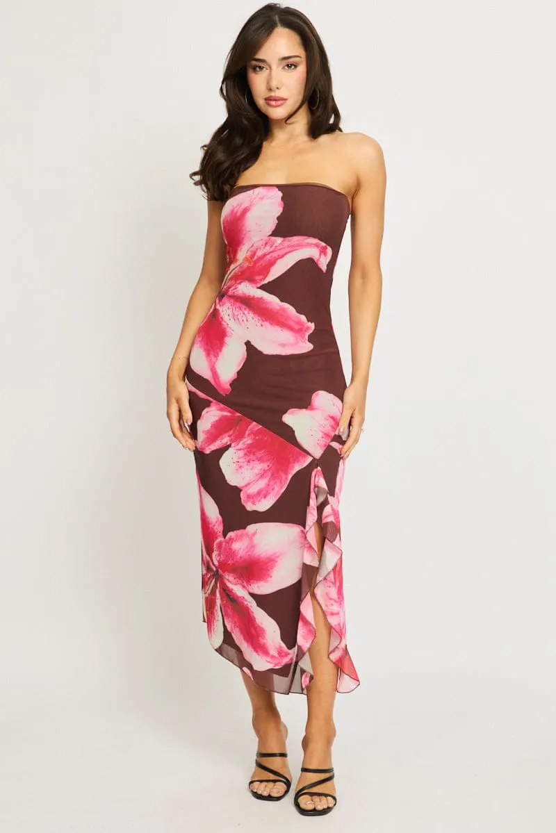 Brown Floral Bodycon Dress Mesh Floral sold by Ally Fashion