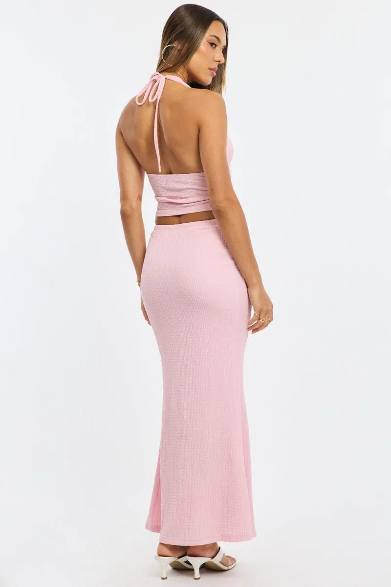 Pink Maxi Skirt Elasticated Waist Textured Half Lined sold by Ally Fashion product image thumbnail 4