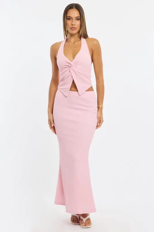 Pink Maxi Skirt Elasticated Waist Textured Half Lined sold by Ally Fashion