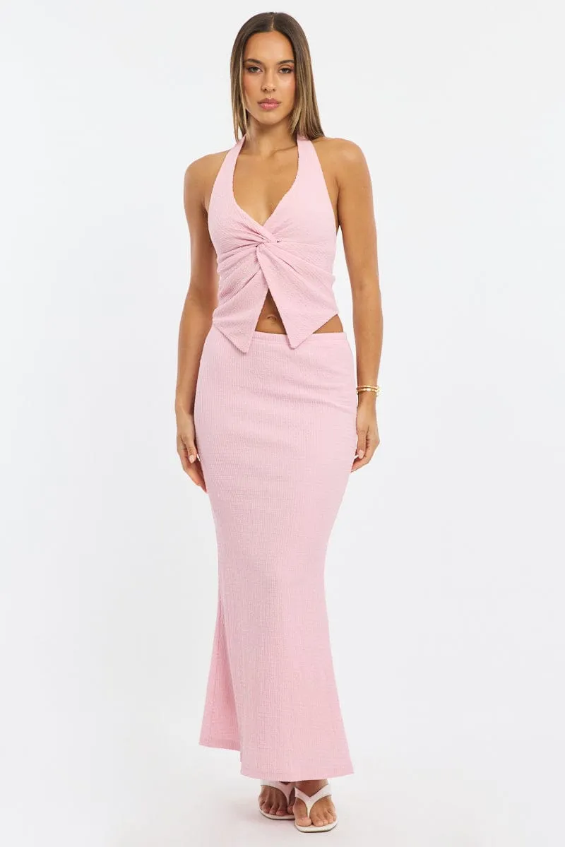 Pink Maxi Skirt Elasticated Waist Textured Half Lined sold by Ally Fashion