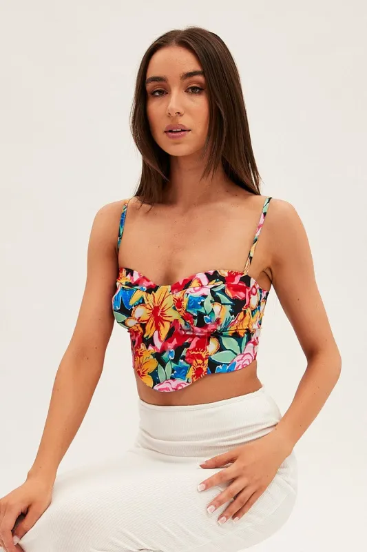 Multi Floral Floral Print Corset Top sold by Ally Fashion