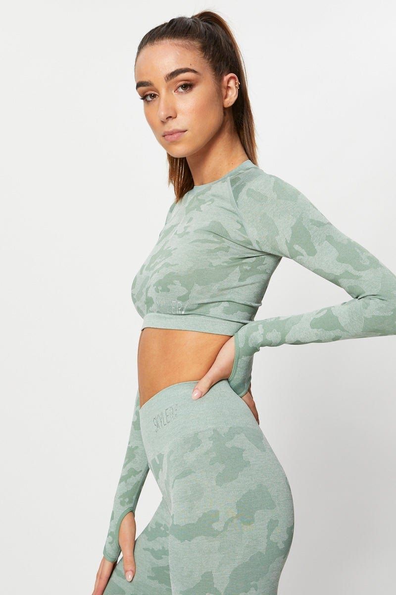 Green Seamless Camo Activewear Long Sleeve Top sold by Ally Fashion product image thumbnail 4