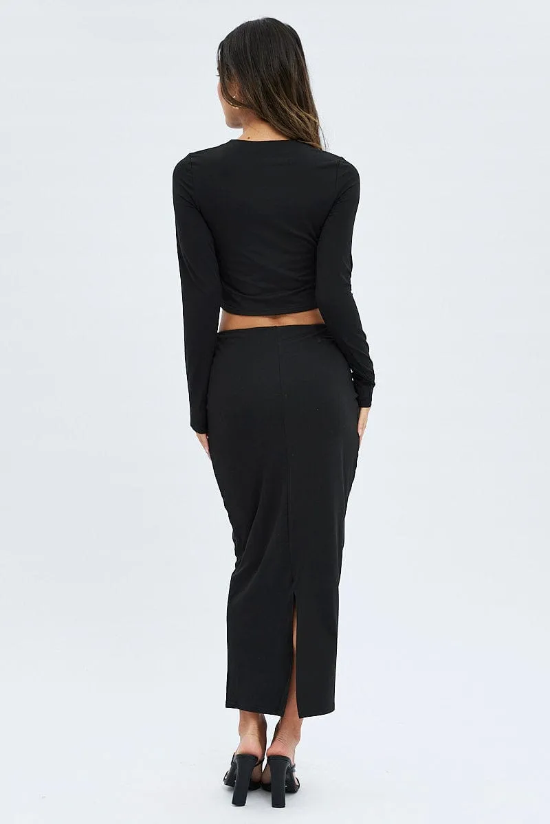 Black Midi Skirt Twisted Waist Double Layer sold by Ally Fashion product image thumbnail 4