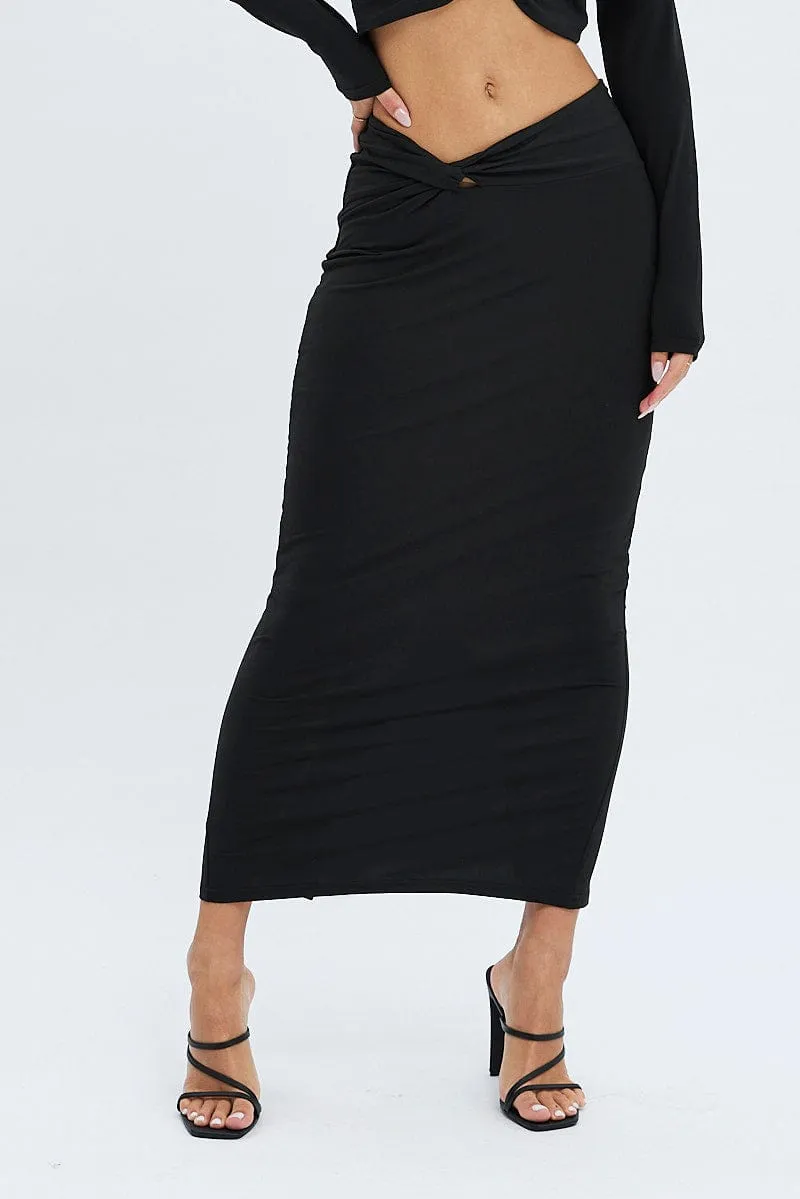 Black Midi Skirt Twisted Waist Double Layer sold by Ally Fashion product image thumbnail 2