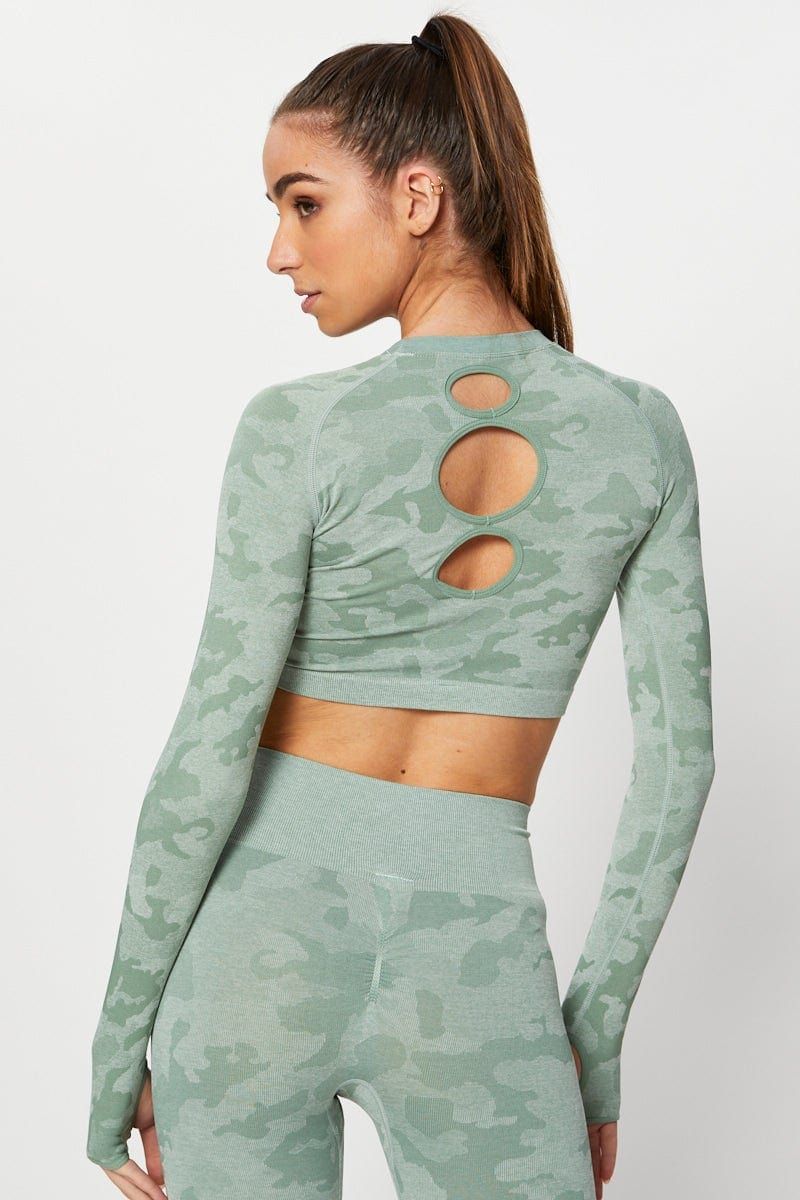 Green Seamless Camo Activewear Long Sleeve Top sold by Ally Fashion product image thumbnail 5