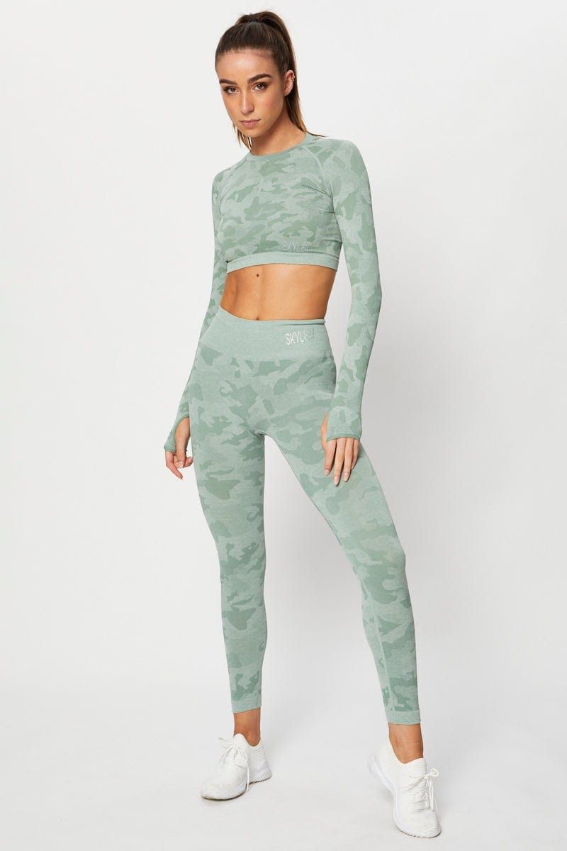 Green Seamless Camo Activewear Long Sleeve Top sold by Ally Fashion product image thumbnail 3